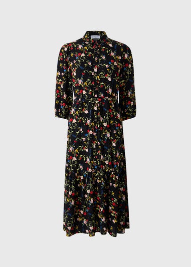 Black Ditsy Print Midi Shirt Dress