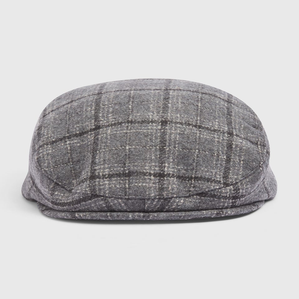 Grey Check Flat Cap