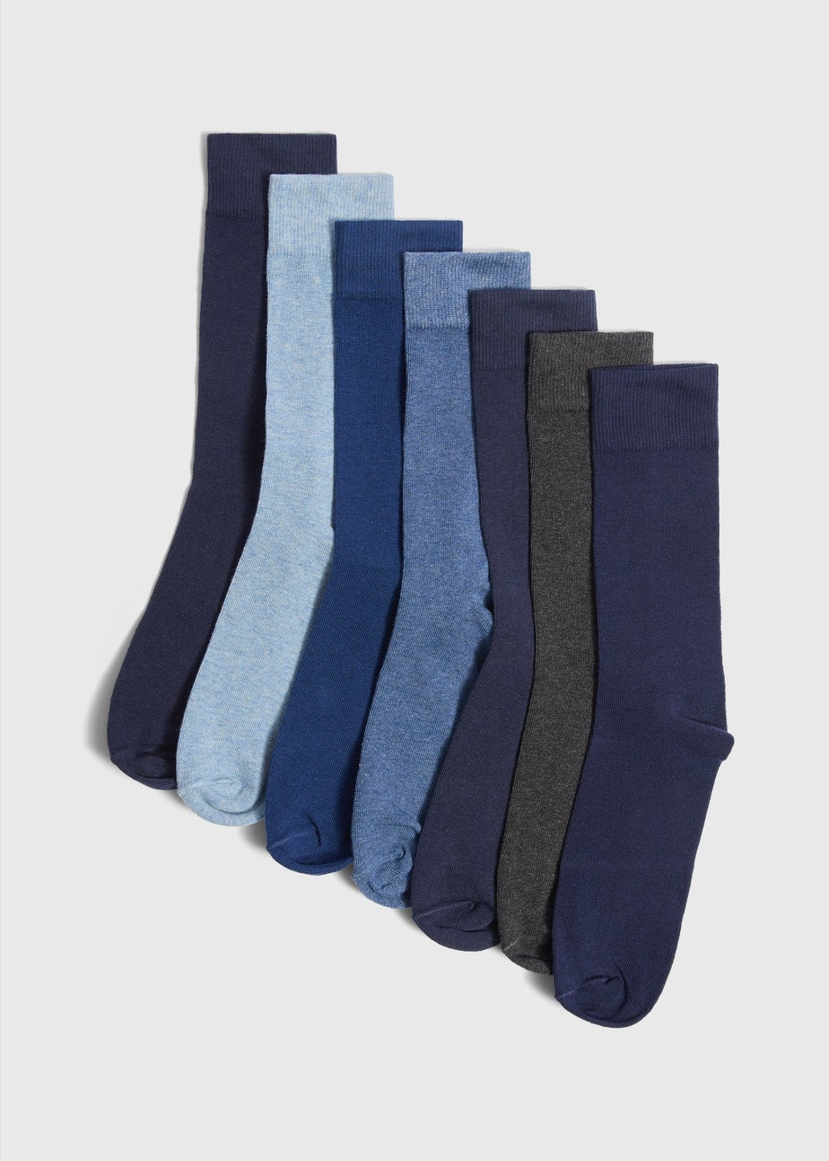 7 Pack Plain Blue Socks