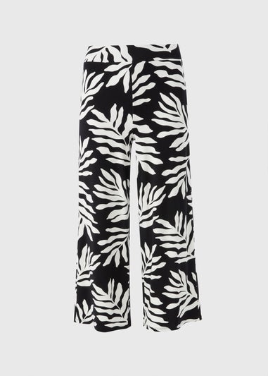 Black Mono Leaf Crop Wide Leg Trousers