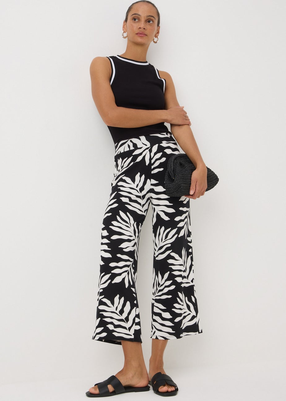 Black Mono Leaf Crop Wide Leg Trousers