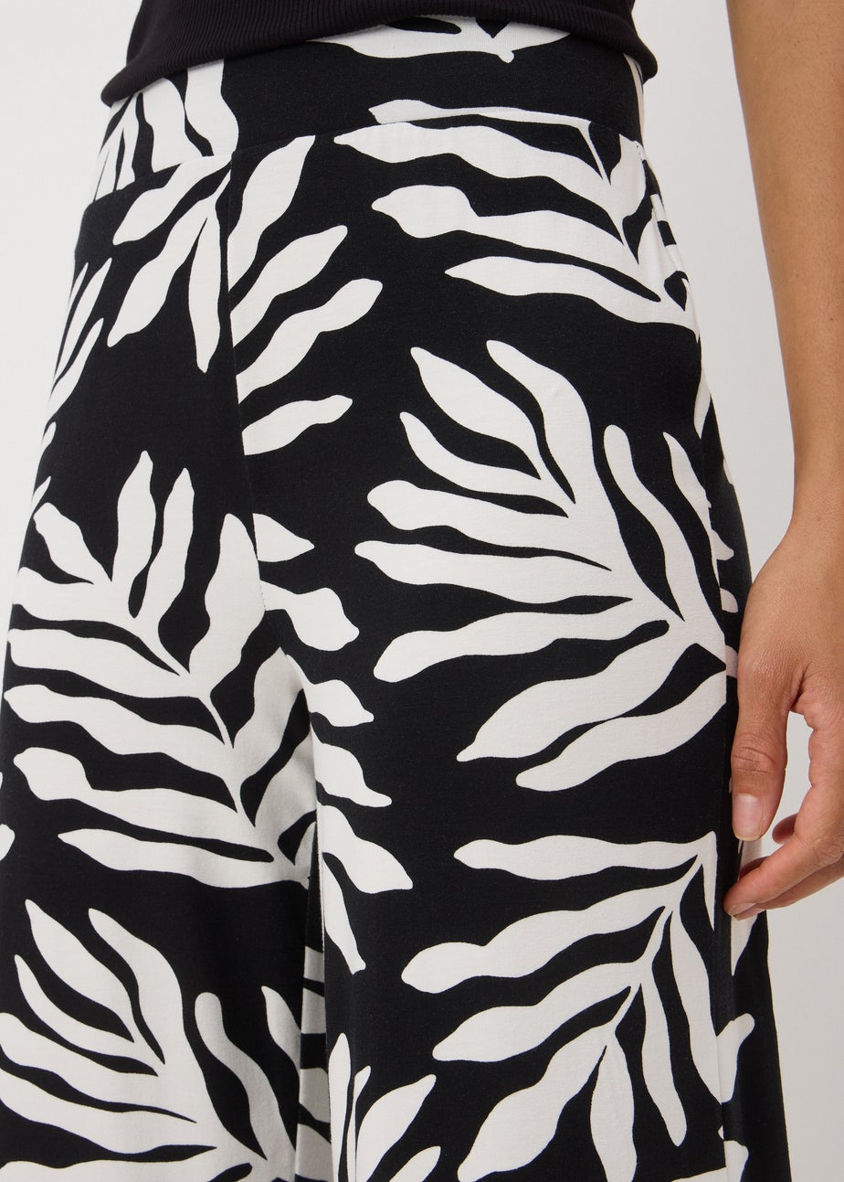Black Mono Leaf Crop Wide Leg Trousers