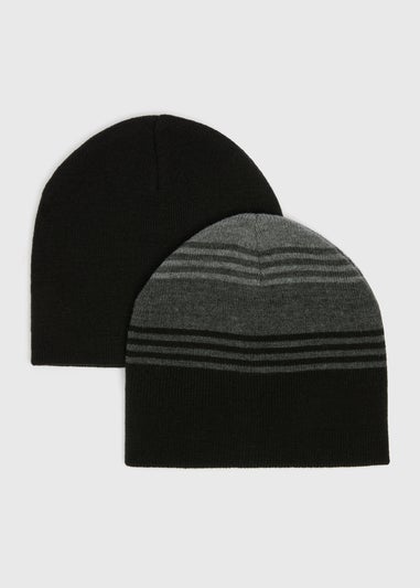 2 Pack Black Beanies