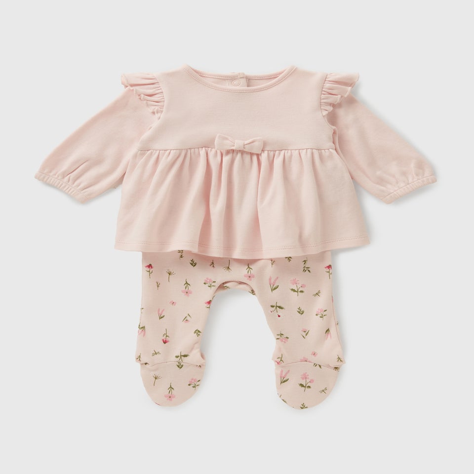 Baby Pink Floral Bow Jumpsuit (Newborn-18mths)