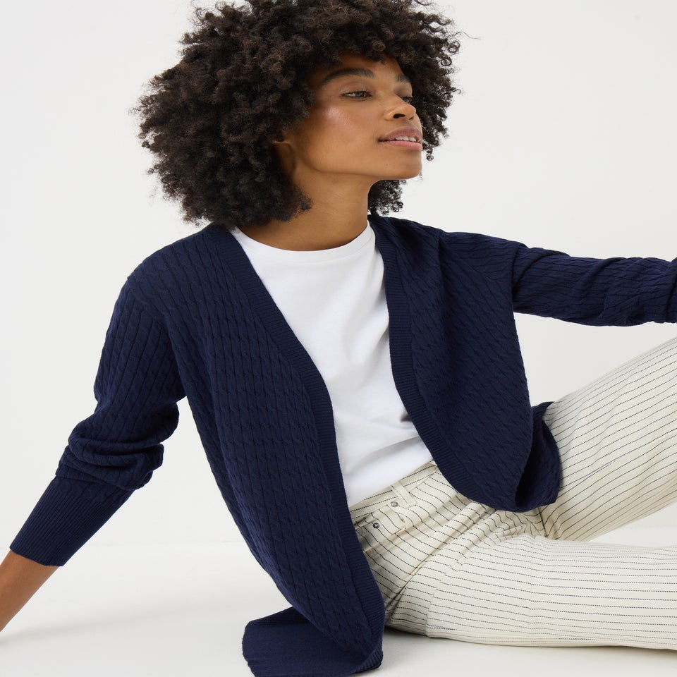 Navy Baby Cable Longline Cardigan