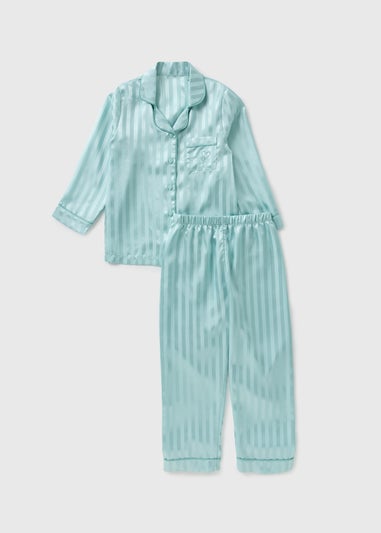 Girls Sage Stripe Satin Pyjama Set (4-13yrs)