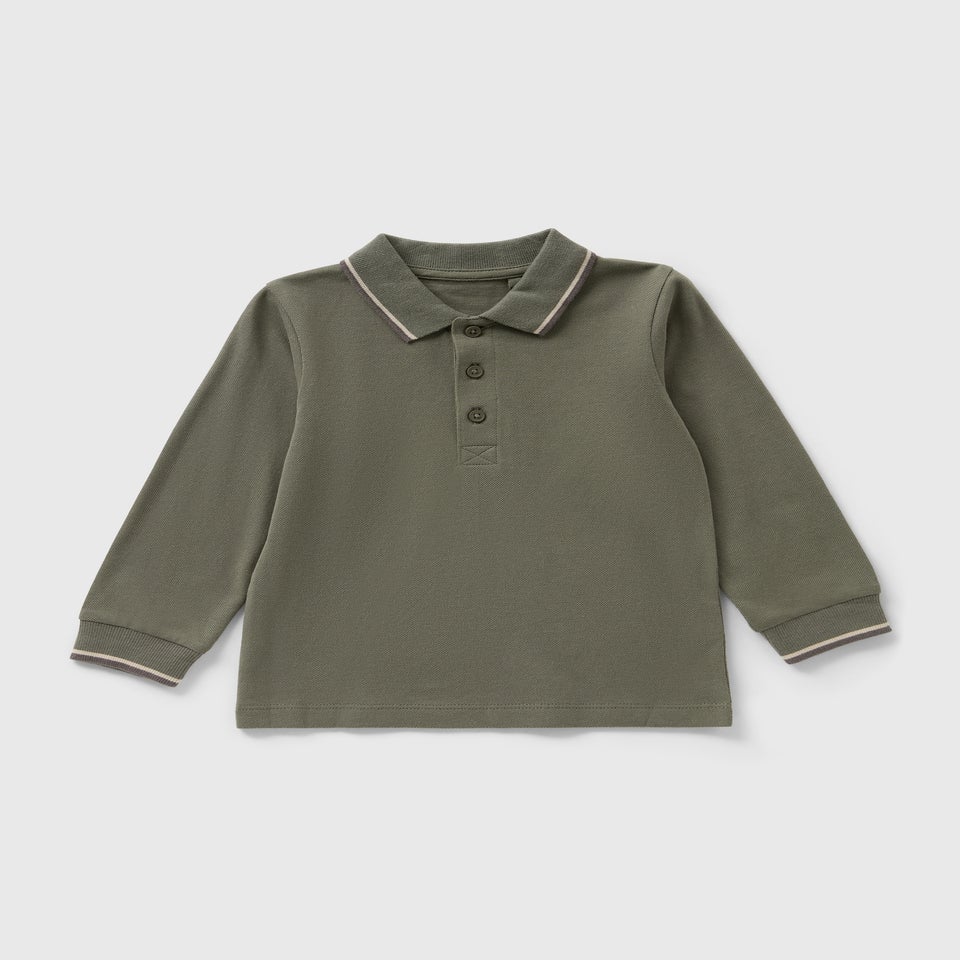 Boys Sage Basic Long Sleeve Polo Shirt (1-7yrs)