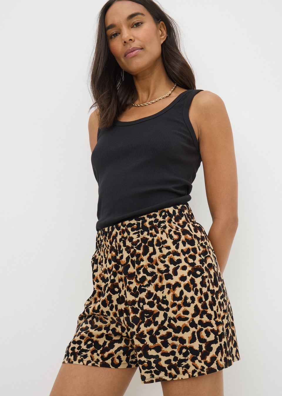 Brown Leopard Print Shorts