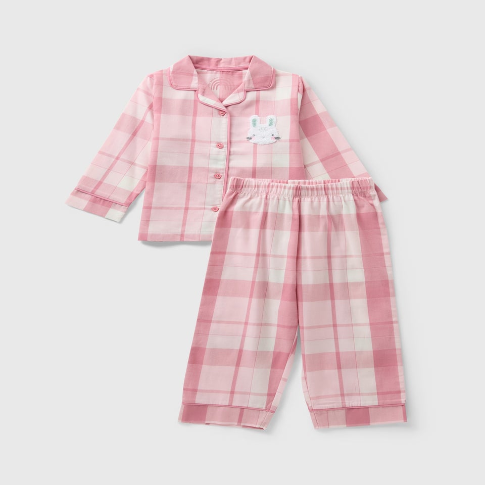 Girls Pink Check Bunny Pyjama Set (1-7yrs)
