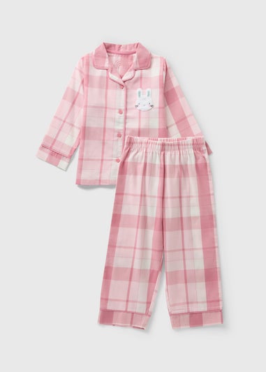 Girls Pink Check Bunny Pyjama Set (1-7yrs)