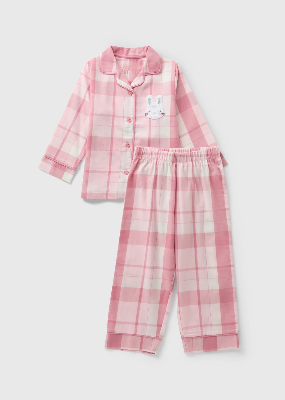 Girls Pink Check Bunny Pyjama Set (1-7yrs)