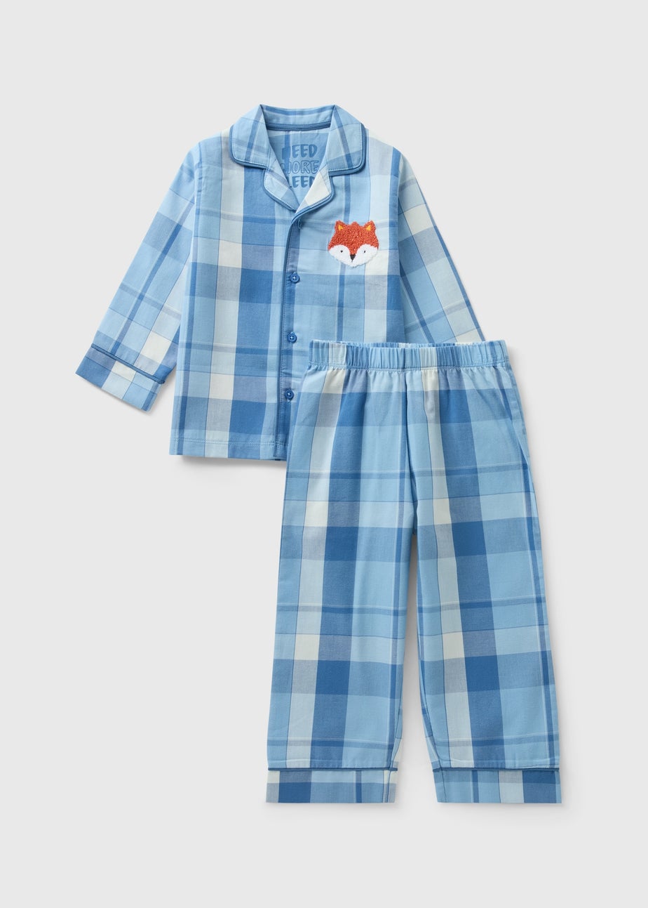 Boys Blue Check Fox Pyjama Set (1-7yrs)