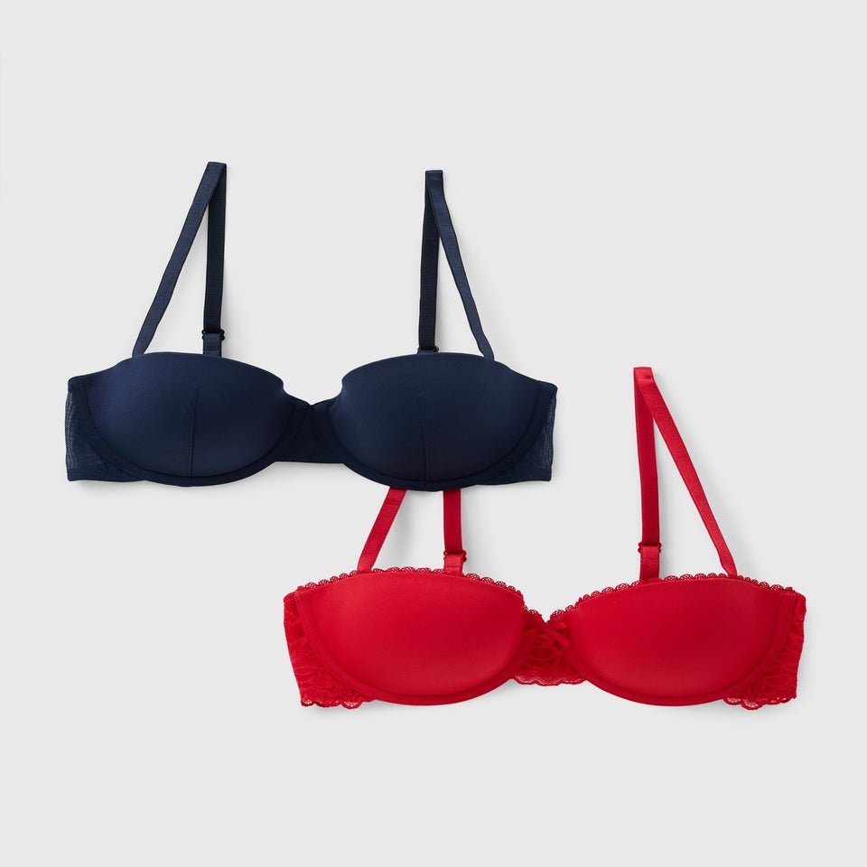 2 Pack Red & Navy Balcony Bras