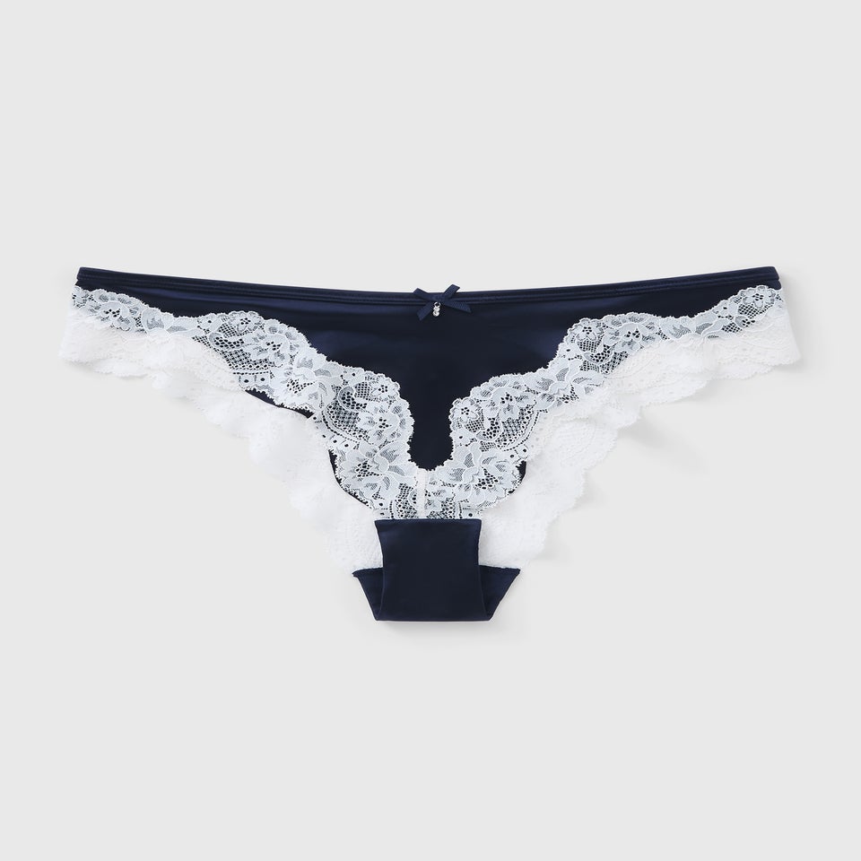 Navy Winter Lace Co Ord Brazilian Knickers