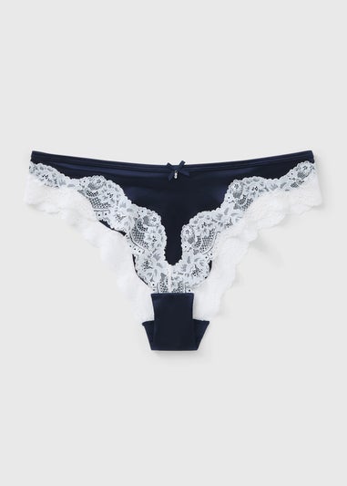 Navy Winter Lace Co Ord Brazilian Knickers