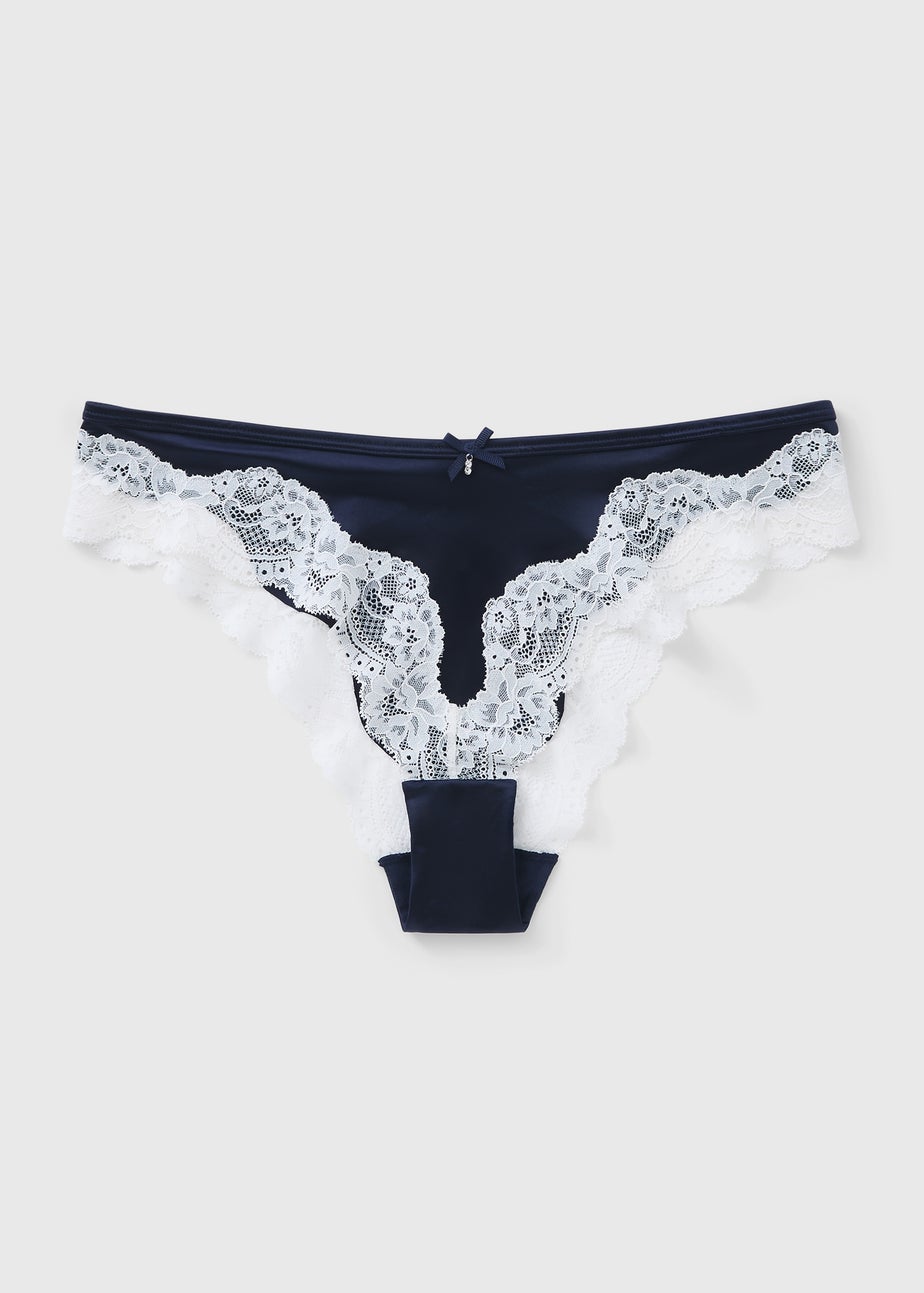 Navy Winter Lace Co Ord Brazilian Knickers