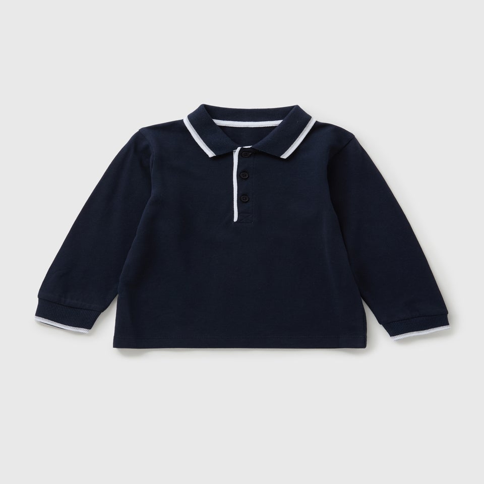Boys Navy Long Sleeve Polo (1-7yrs)