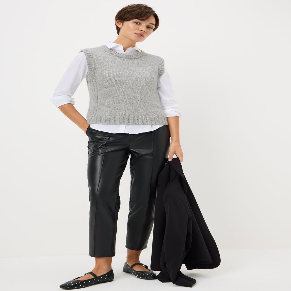 Grey Knitted Crew Neck Vest