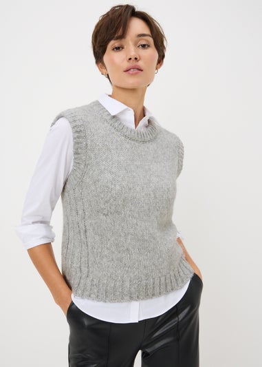 Grey Knitted Crew Neck Vest