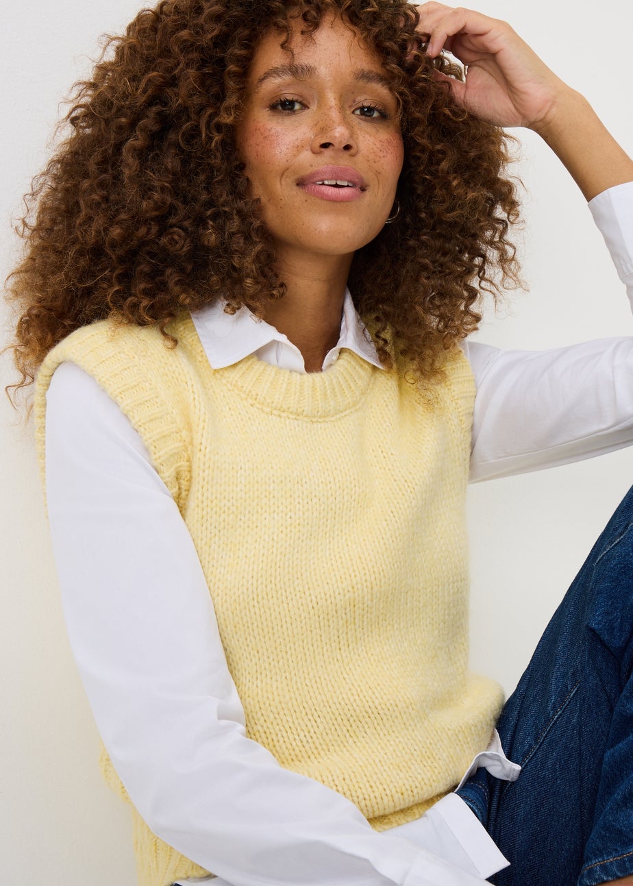 Yellow Knitted Crew Neck Vest