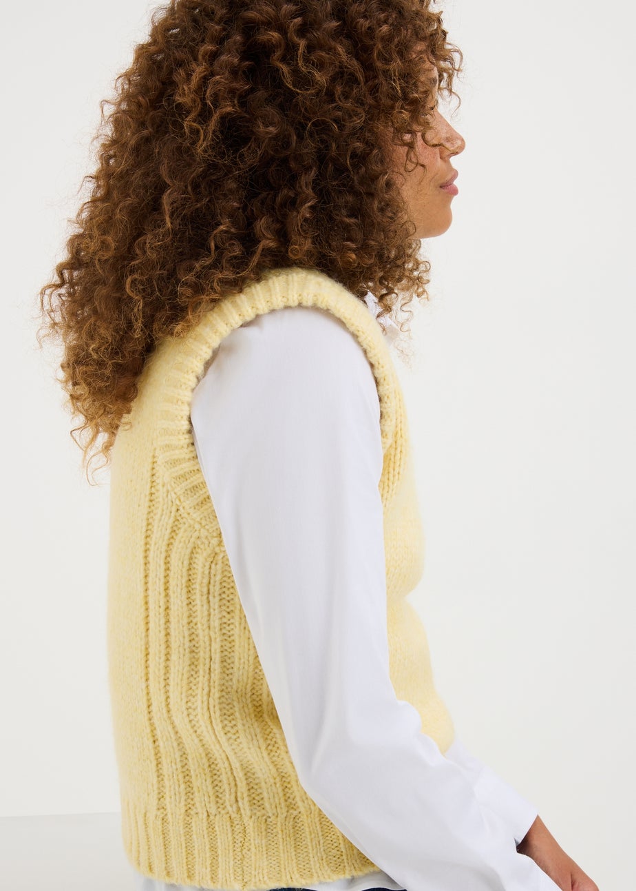 Yellow Knitted Crew Neck Vest