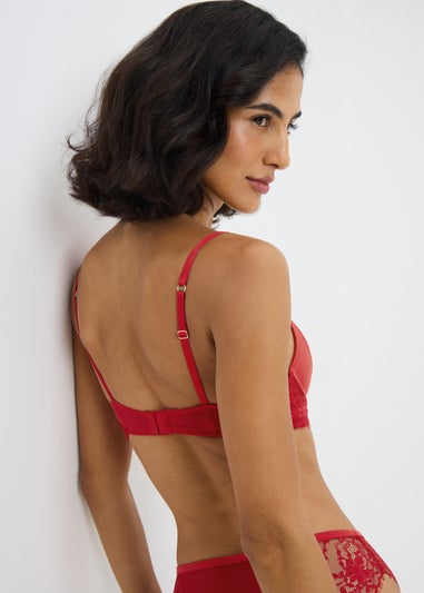 Red Satin Coord Push Up Plunge Bra