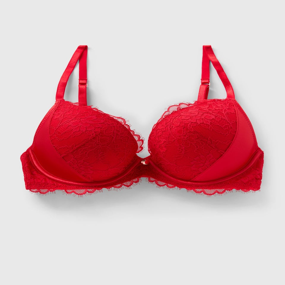 Red Satin Coord Push Up Plunge Bra