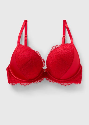 Red Satin Coord Push Up Plunge Bra