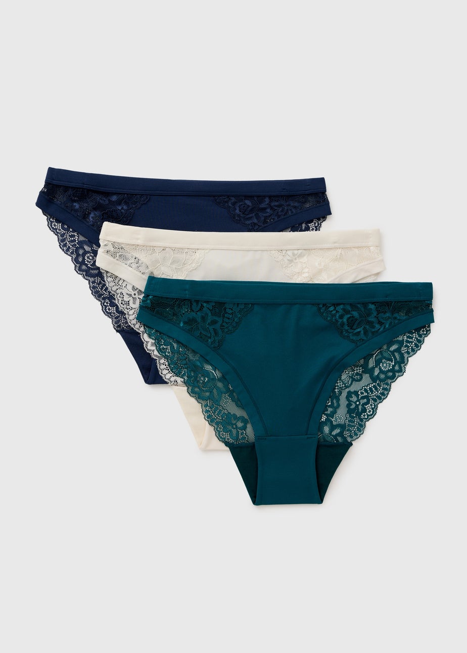3 Pack Teal Lace Brush High Leg Knickers
