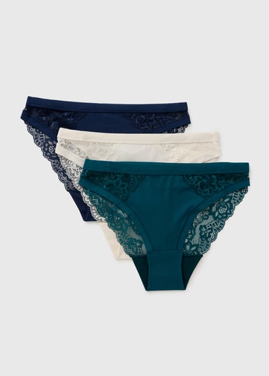 3 Pack Teal Lace Brush High Leg Knickers