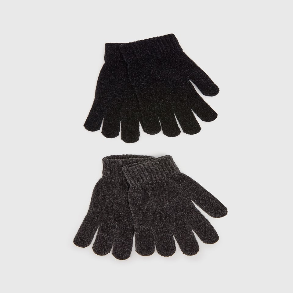 2 Pack Black Chenille Gloves