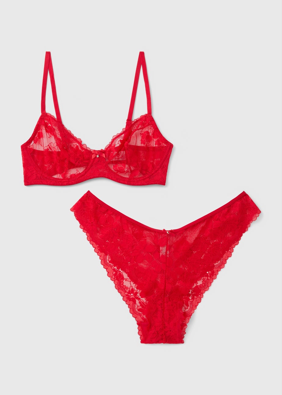 Red Non Padded Bra & Knickers Set