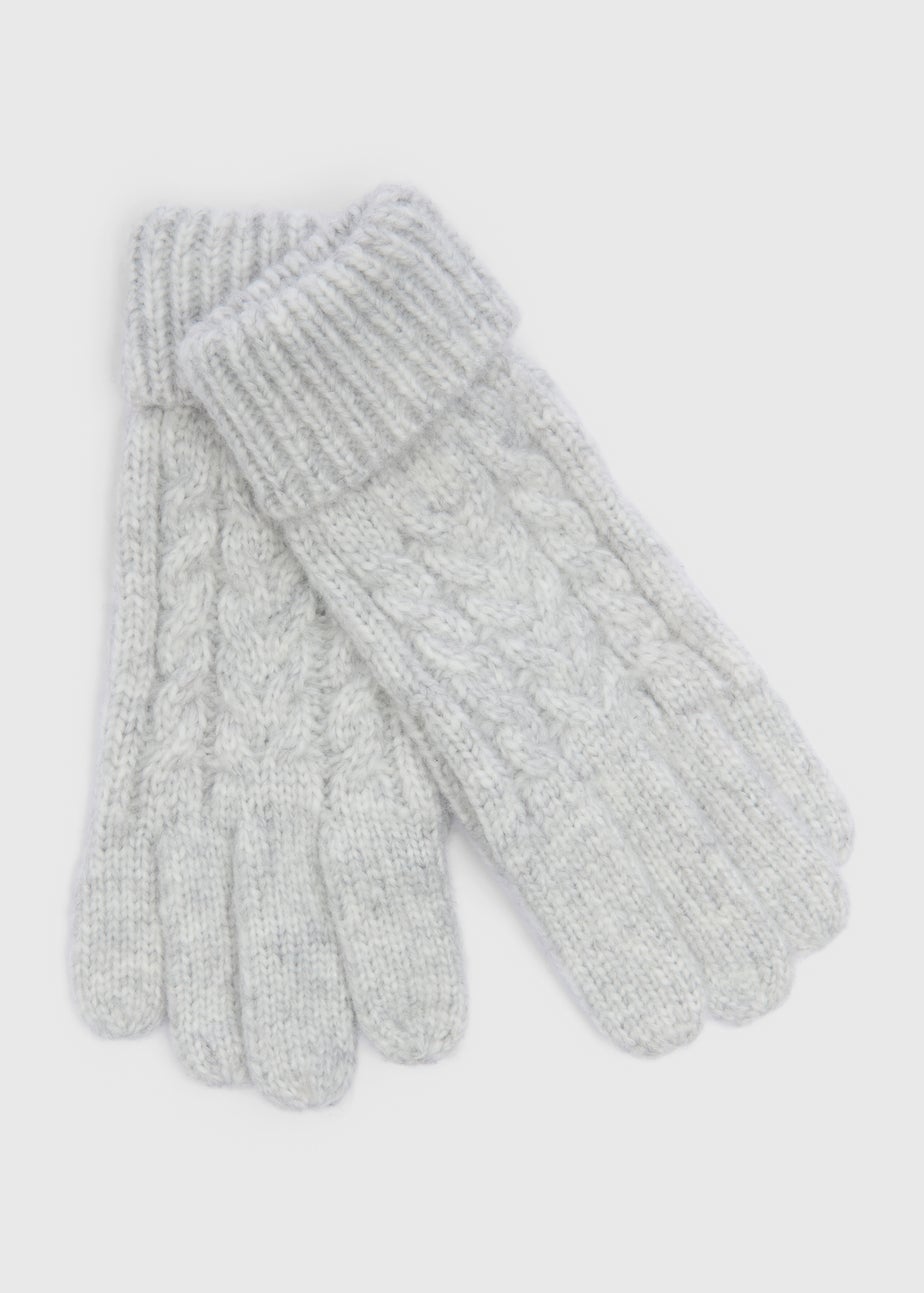 Grey Cable Knit Gloves