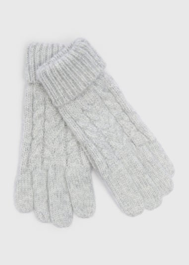 Grey Cable Knit Gloves