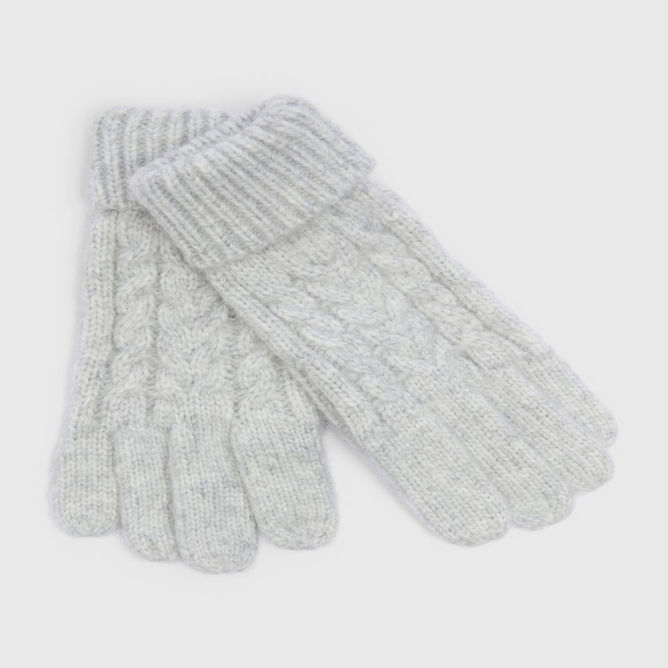 Grey Cable Knit Gloves