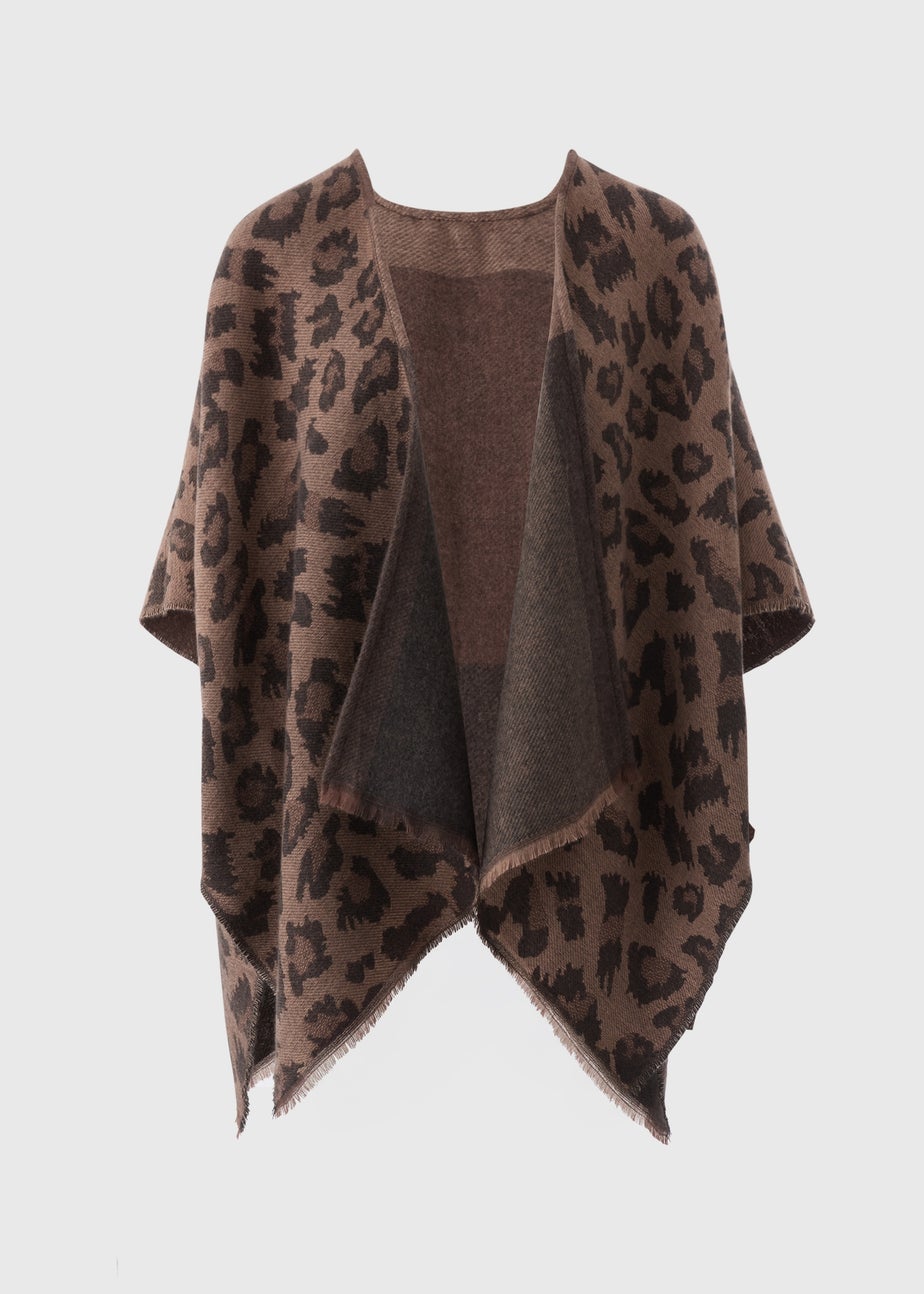 Brown Animal Print Reversible Shawl