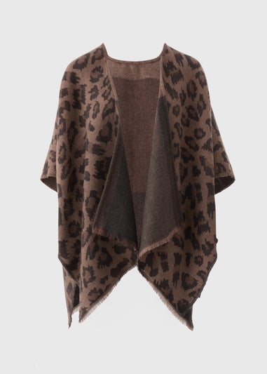 Brown Animal Print Reversible Shawl