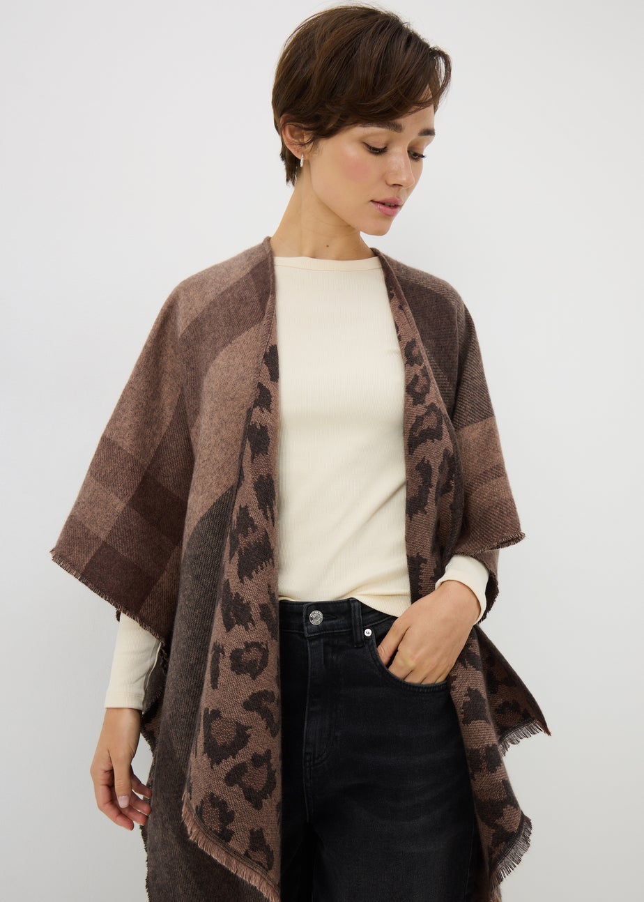Brown Animal Print Reversible Shawl