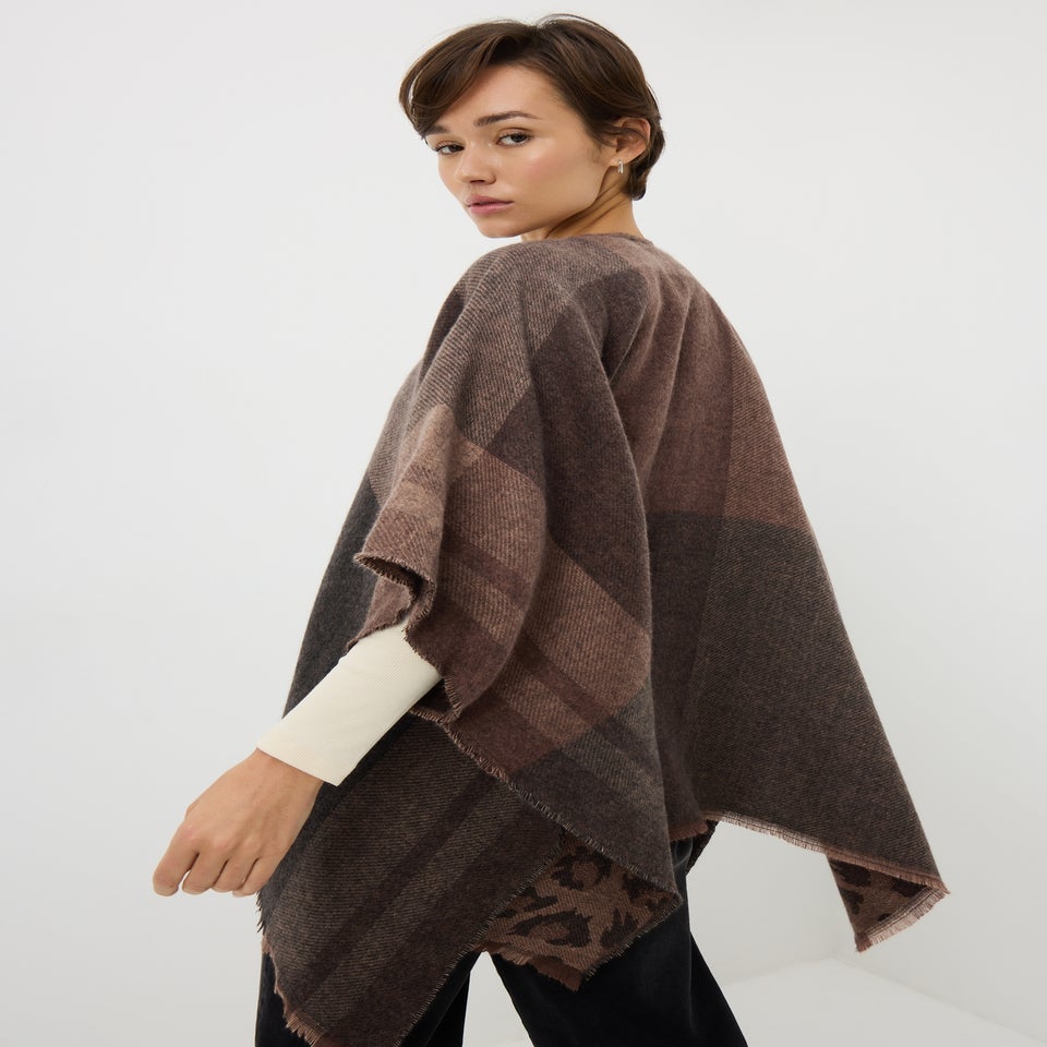 Brown Animal Print Reversible Shawl