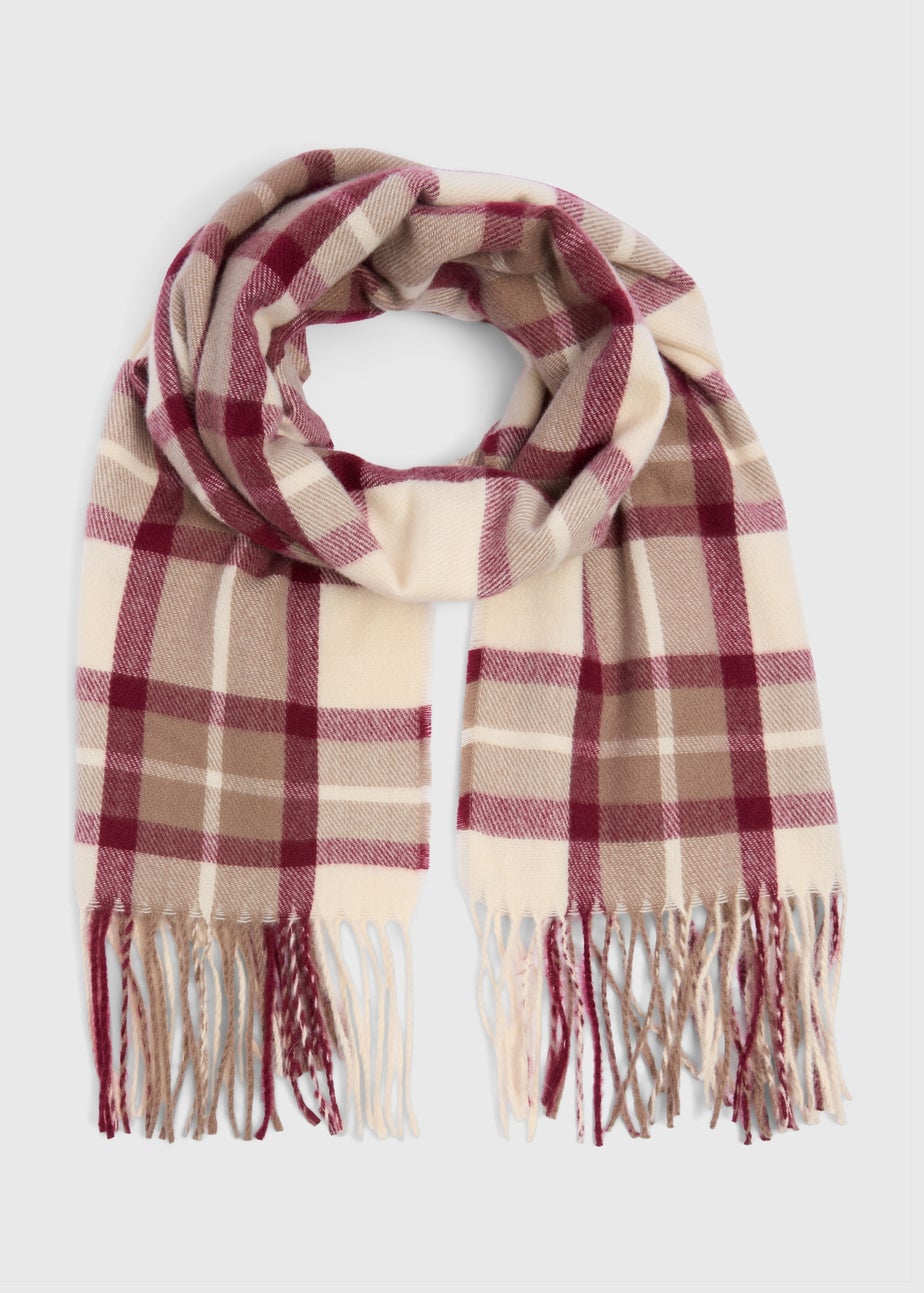 Burgundy Check Mid Length Scarf Matalan