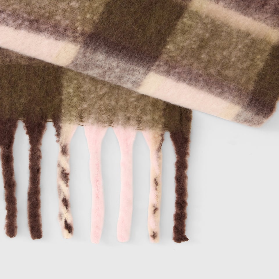 Brown Brushed Check Scarf