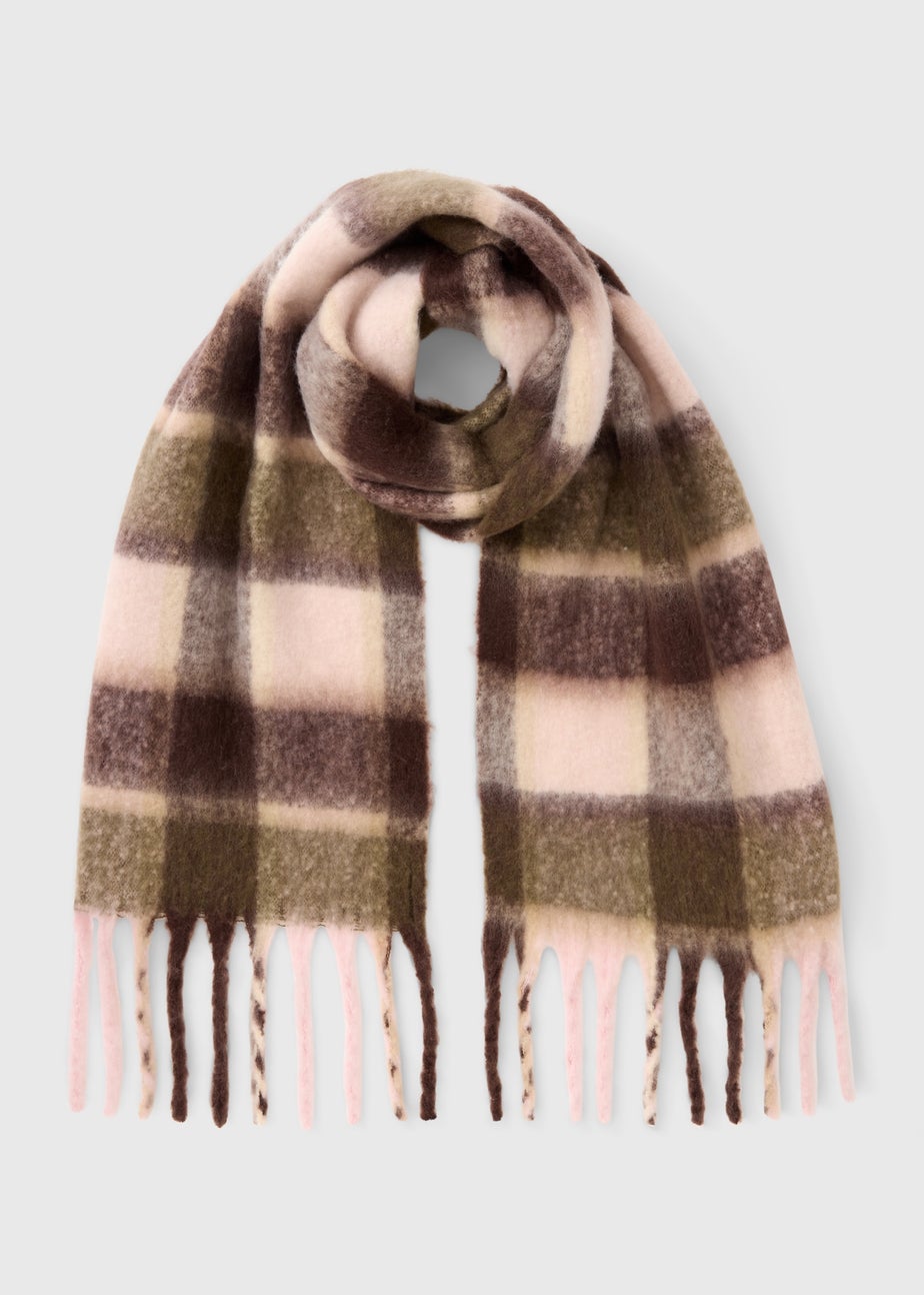 Brown Brushed Check Scarf