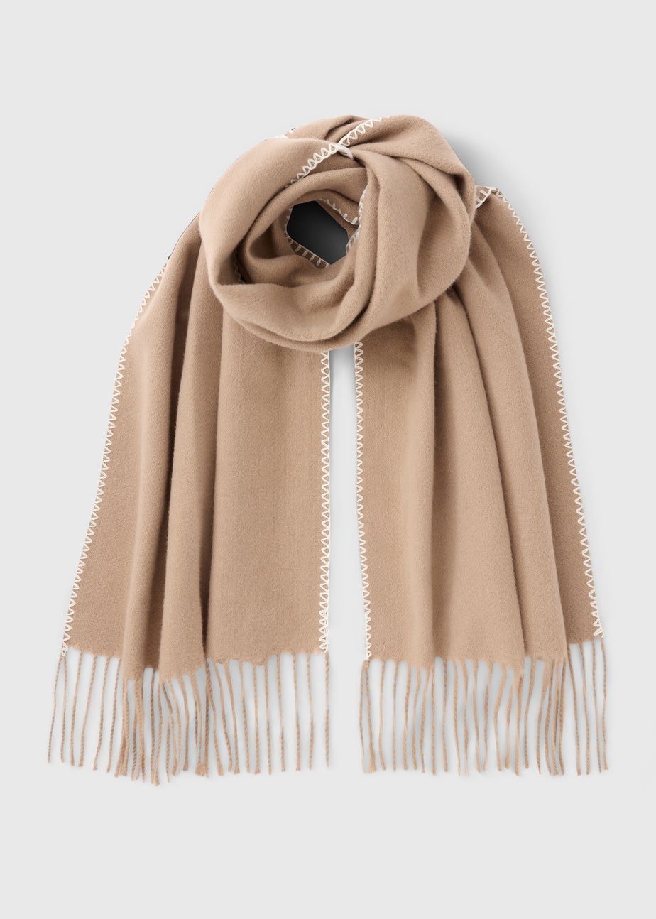 Tan Whipstitch Mid Length Scarf
