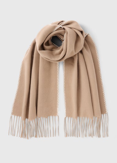 Tan Whipstitch Mid Length Scarf
