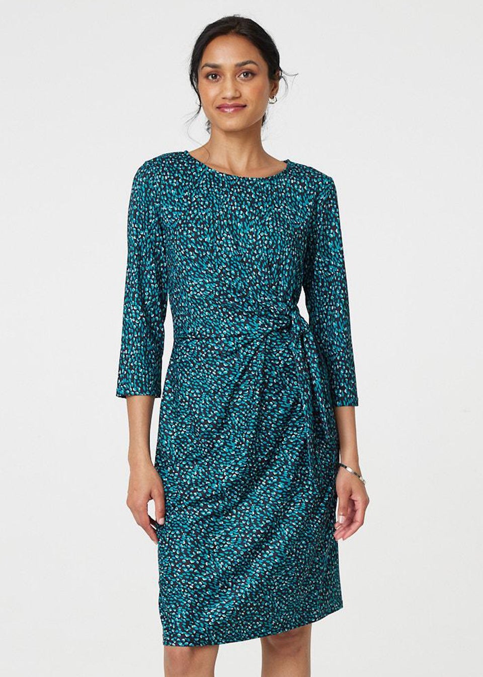 Izabel London Dark Green Animal Print Knot Short Dress