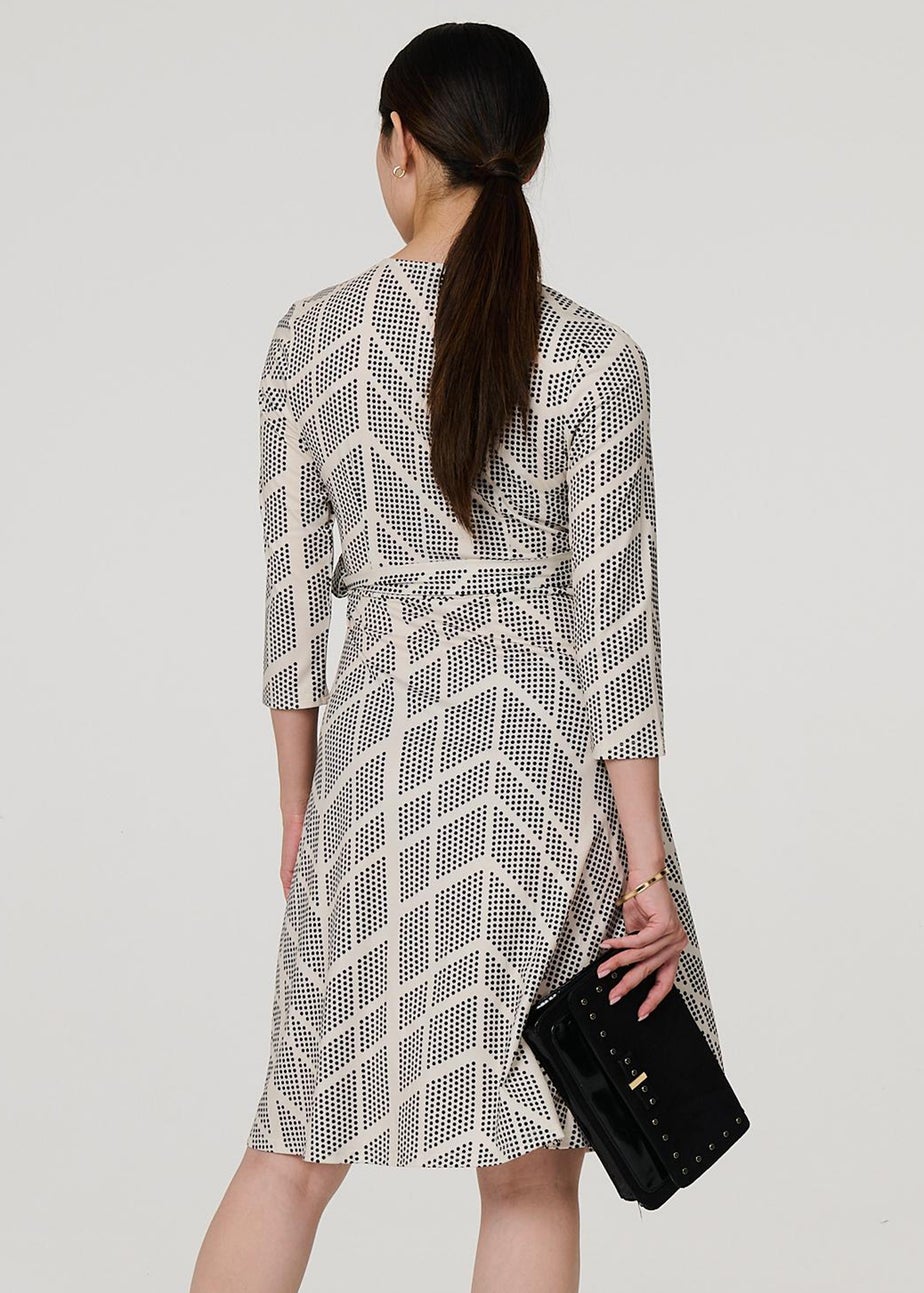 Izabel London Cream Printed Knee Length Wrap Dress