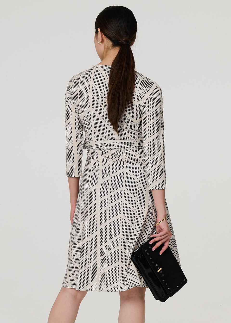 Izabel London Cream Printed Knee Length Wrap Dress