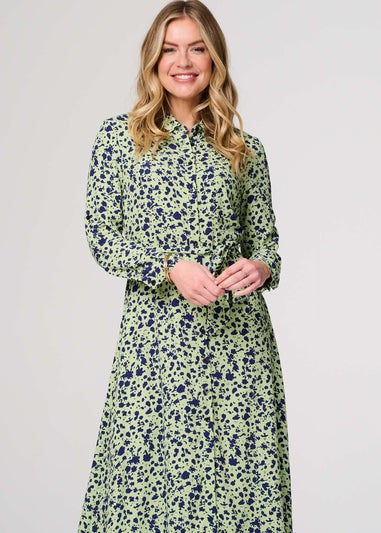 Izabel London Green Printed Long Sleeve Midi Shirt Dress