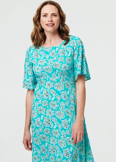 Izabel London Green Floral Flare Sleeve Midi Dress