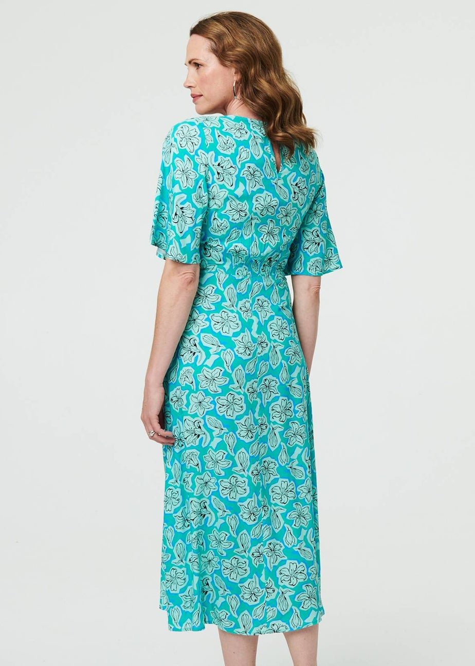 Izabel London Green Floral Flare Sleeve Midi Dress